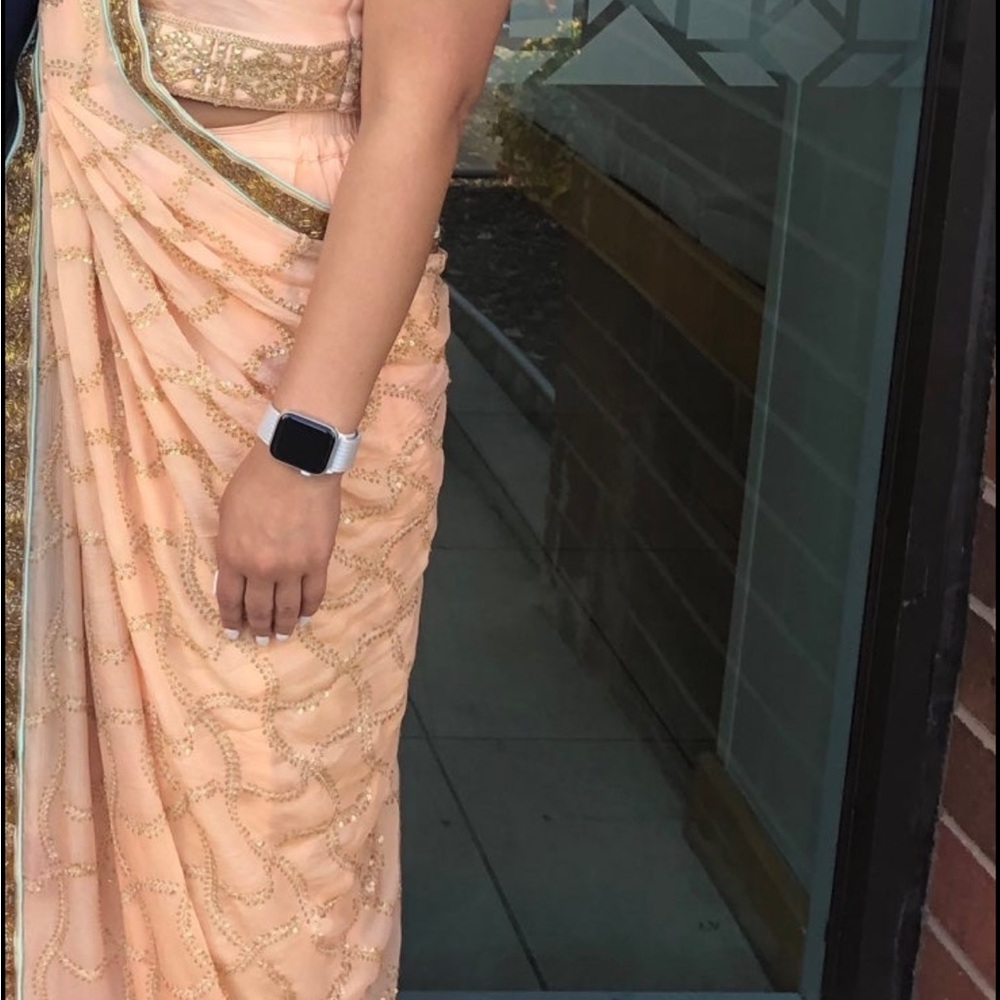 Elegant Peach and Gold Sari